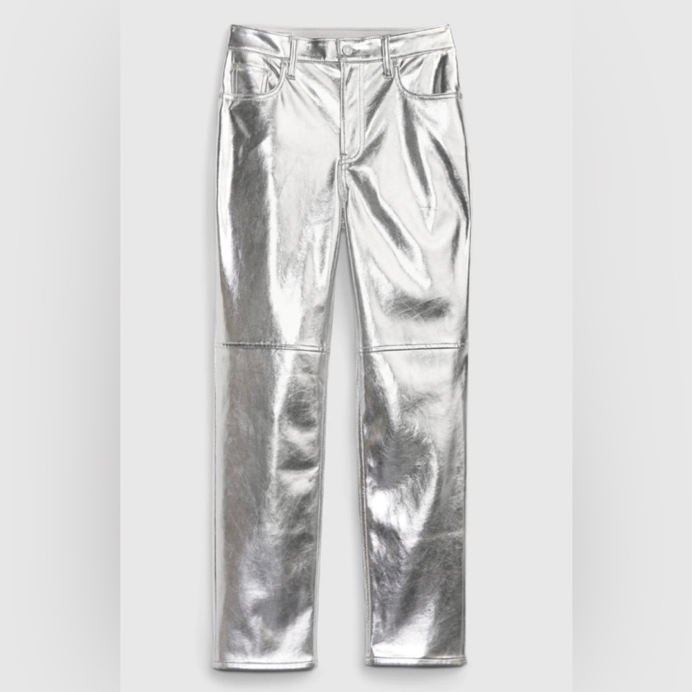 NWT! GAP High Rise Faux-Leather Cheeky Straight Jeans - Silver Metallic (Sz 20)